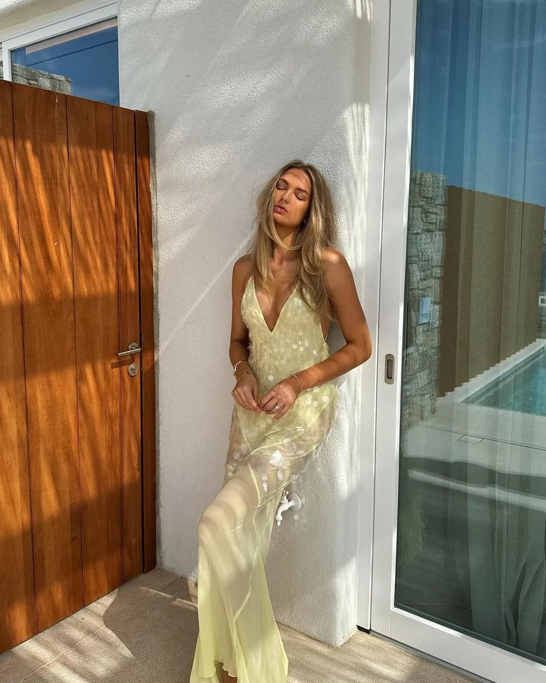 Glamorous Sequin Fishtail V-Neck Evening Dress