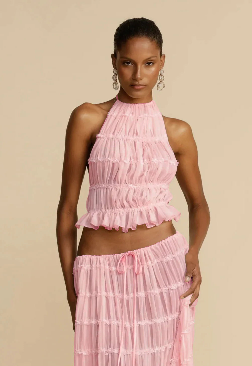 Chic Halter Crop Top and Pleated Maxi Skirt