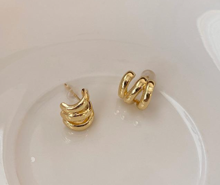 Triple Layer Gold Wave Hoop Earrings