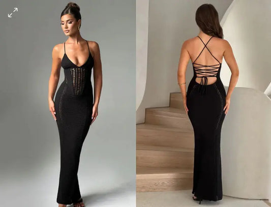 Stylish Backless Slim Knitted Maxi Dress