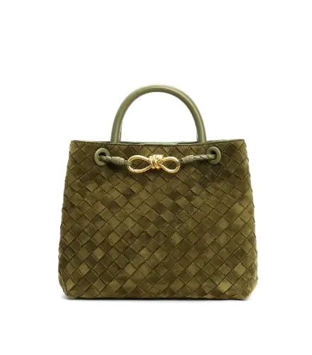 Matte Leather Woven Shoulder Tote Bag