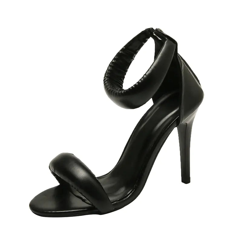 Black/Gold Pointed-Toe One-Strap Stiletto Sandals