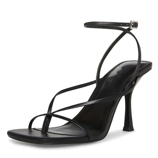Square-Toe Toe-Loop Strappy Stiletto Heels