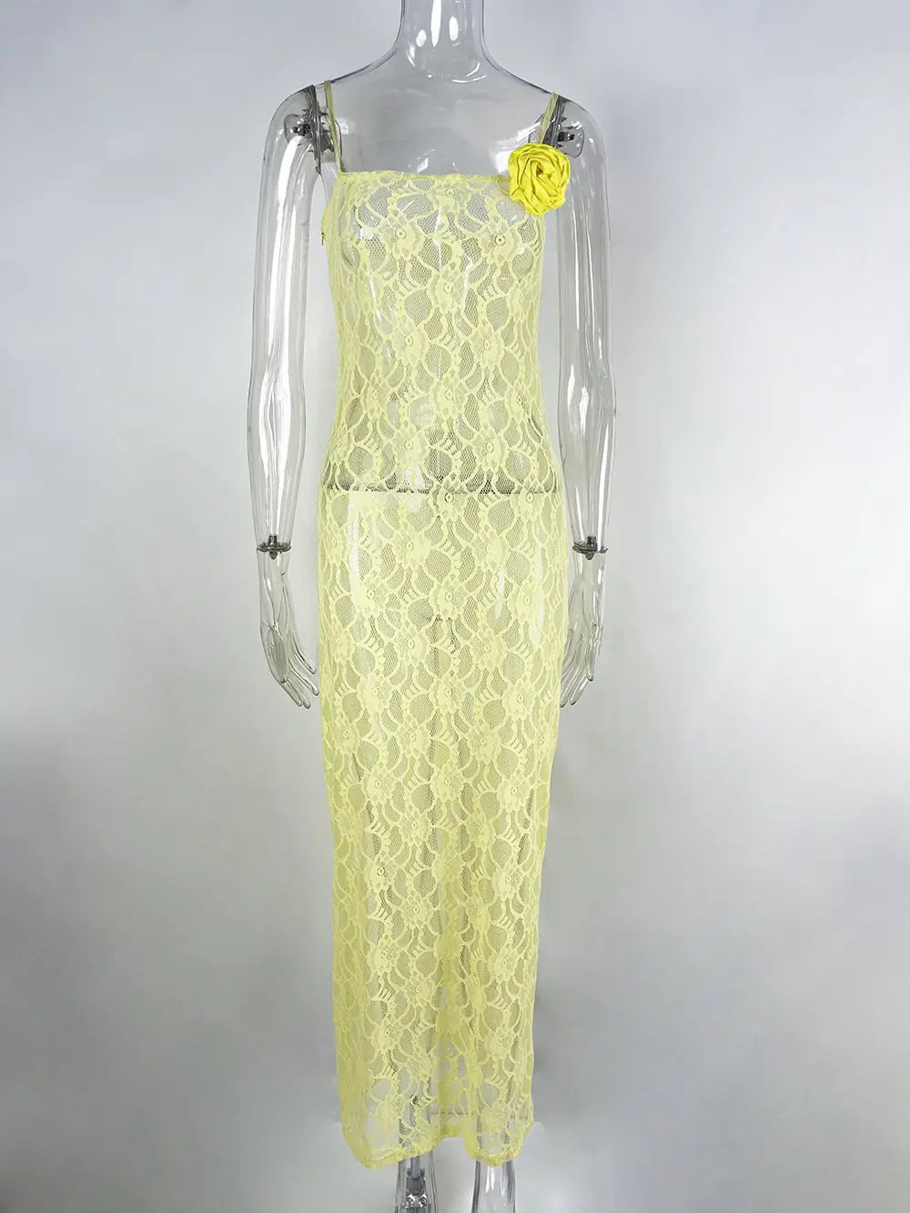 Sheer Lace Sling Long Sheath Dress