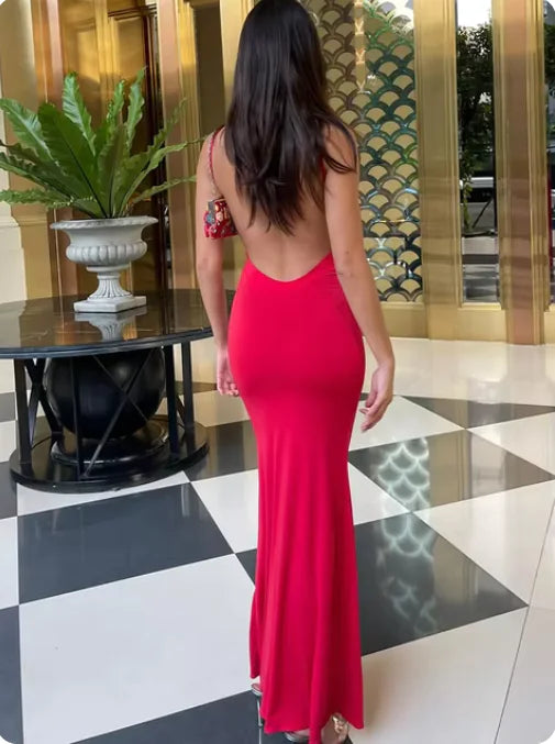 Sleek Backless Strappy Slim Midi Dress