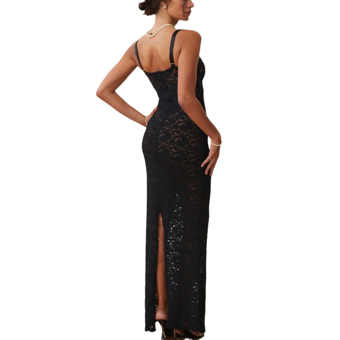 Elegant Floral Lace Bodycon Maxi Dress