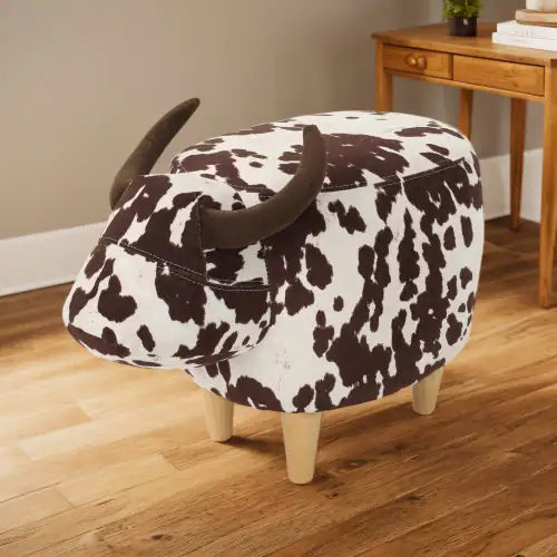 Brown And White Velvet Cow Shaped Footstool