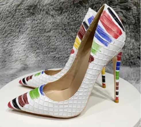 Textured Snake Print Pointed Stiletto Heels