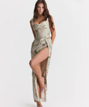 Vintage Floral Corset and Maxi Skirt Set