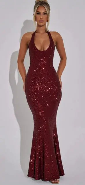 Sparkling Halter Neck Sequin Party Dress