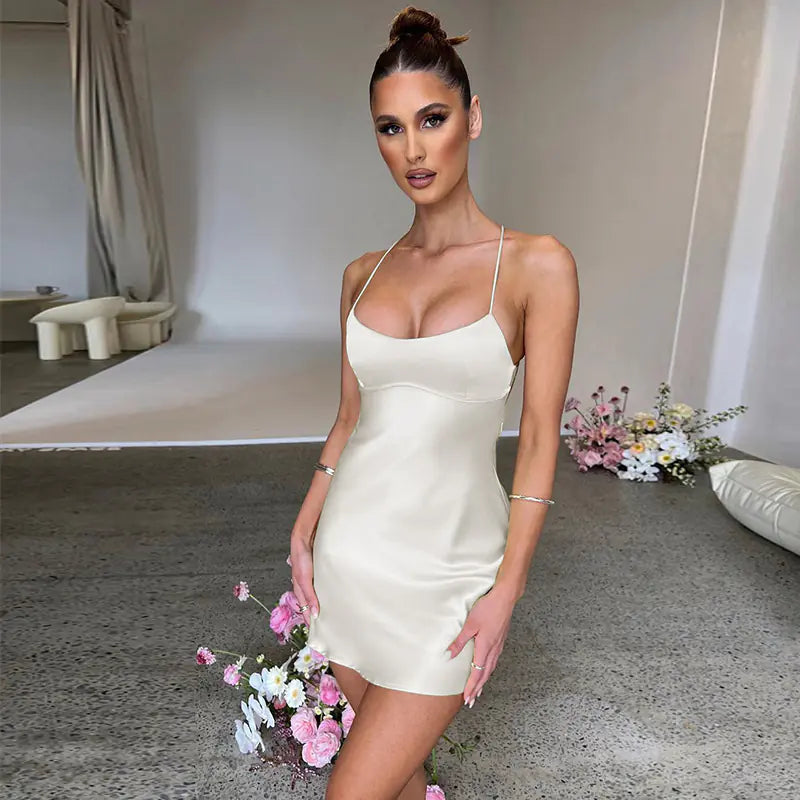 Fashionable Solid Color Sexy Strap Dress for Women