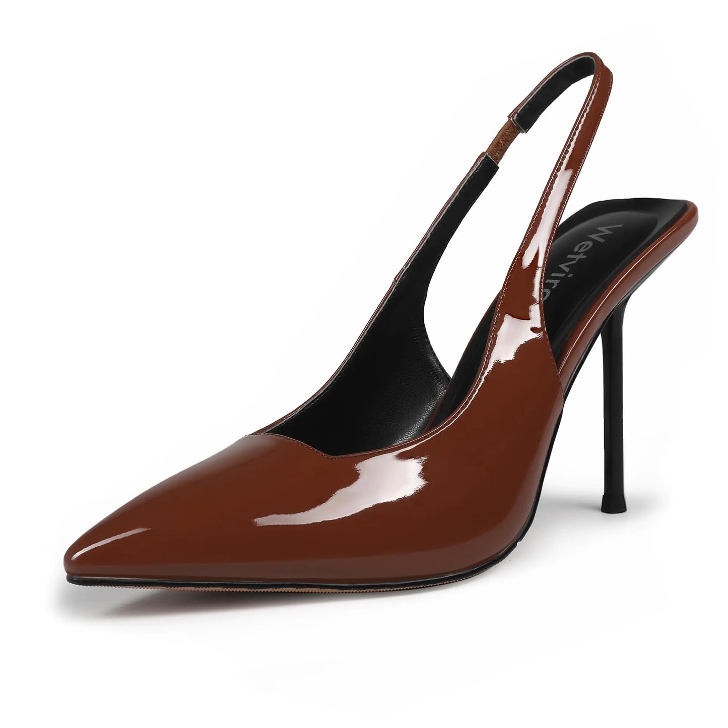 Brown Patent Slingback Pointed Toe Heels