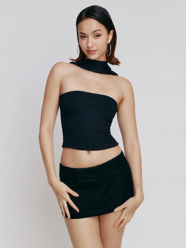 Sexy Satin Halter Backless Crop Top