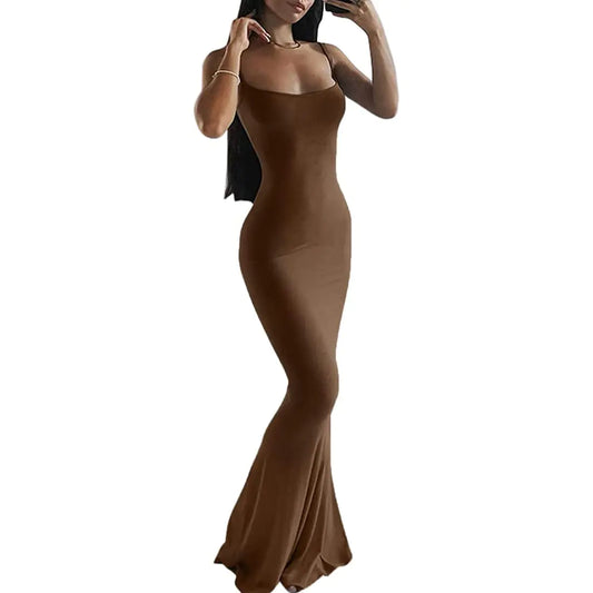 Backless Spaghetti Strap Bodycon Maxi Dress