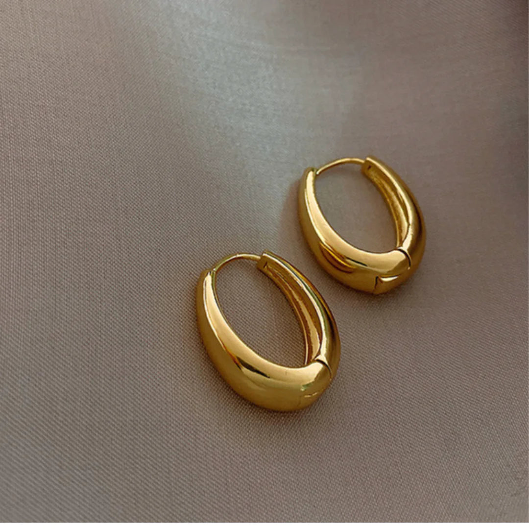 Gold Glossy Thick Oval Hoop Earrings