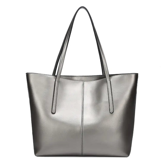 Minimalist Genuine Leather Shoulder Tote