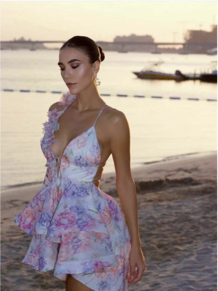 Floral Halter Jumpsuit Dress