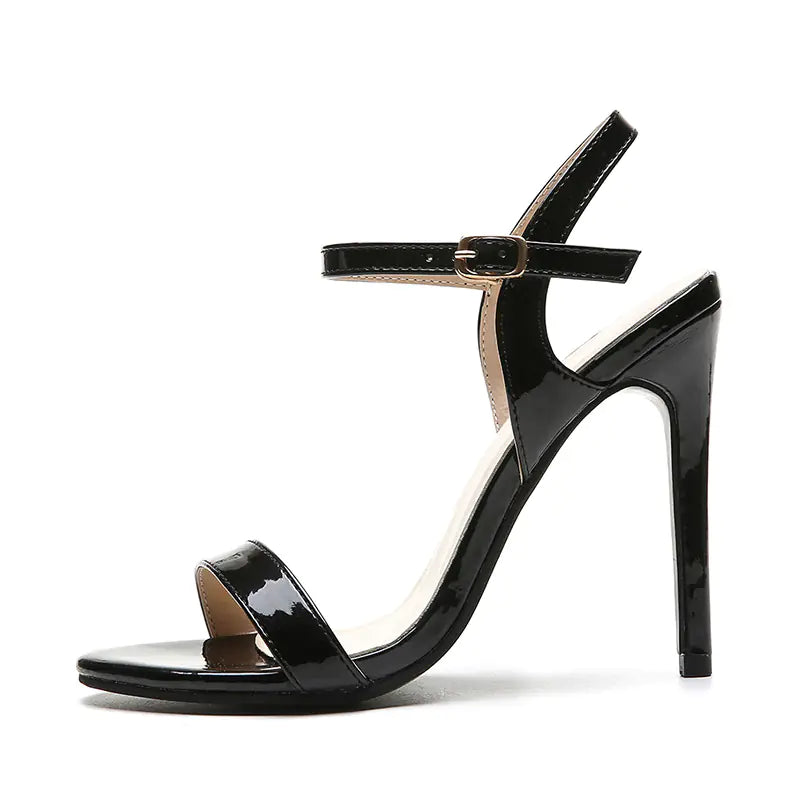 Black Buckle Strap Peep-Toe Sandals