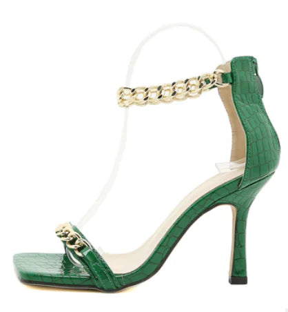 Chain Buckle Stiletto Sandals with Strap