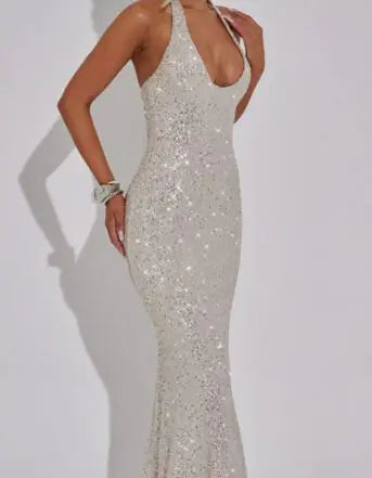 Sparkling Halter Neck Sequin Party Dress
