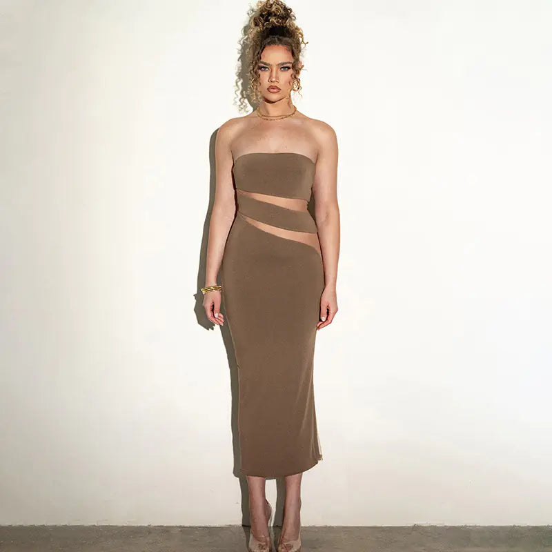 Strapless Cutout Lace Bodycon Party Maxi