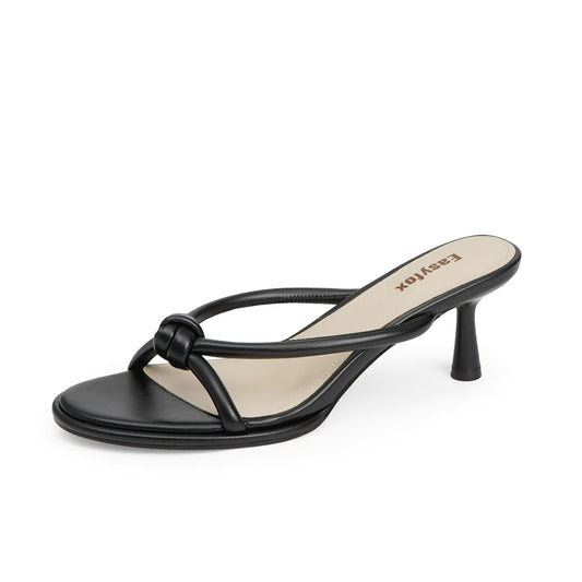 Rounded Open-Toe Kitten Heel Black Mules