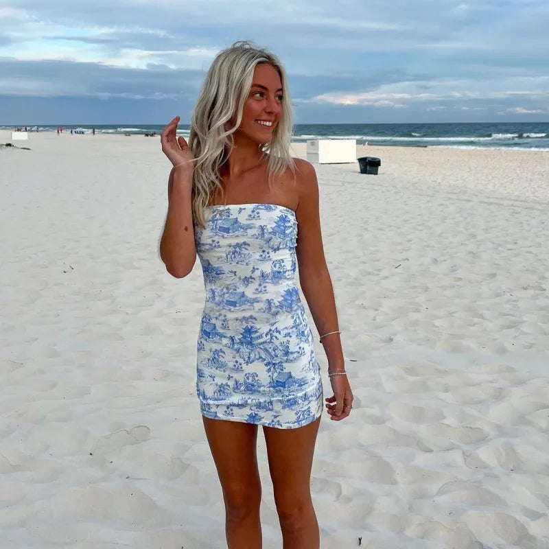 Sleeveless Printed Bandeau Slim-Fit Dress