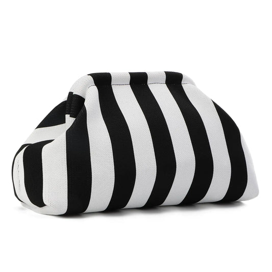 Striped Crochet Woven Cloud Clutch Handbag