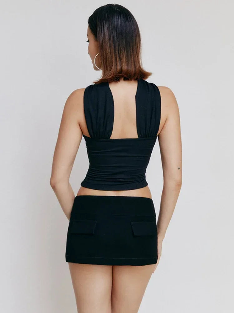 Sexy Satin Halter Backless Crop Top