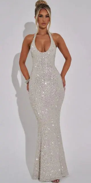 Sparkling Halter Neck Sequin Party Dress