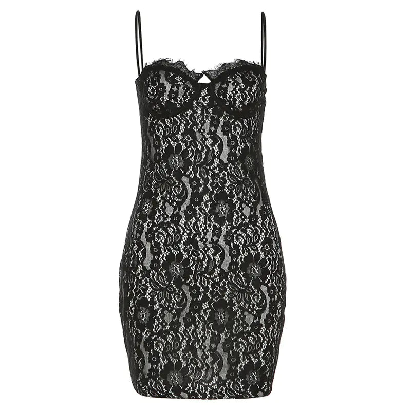 Lace Slim-Fit Sheath Dress with Suspenders