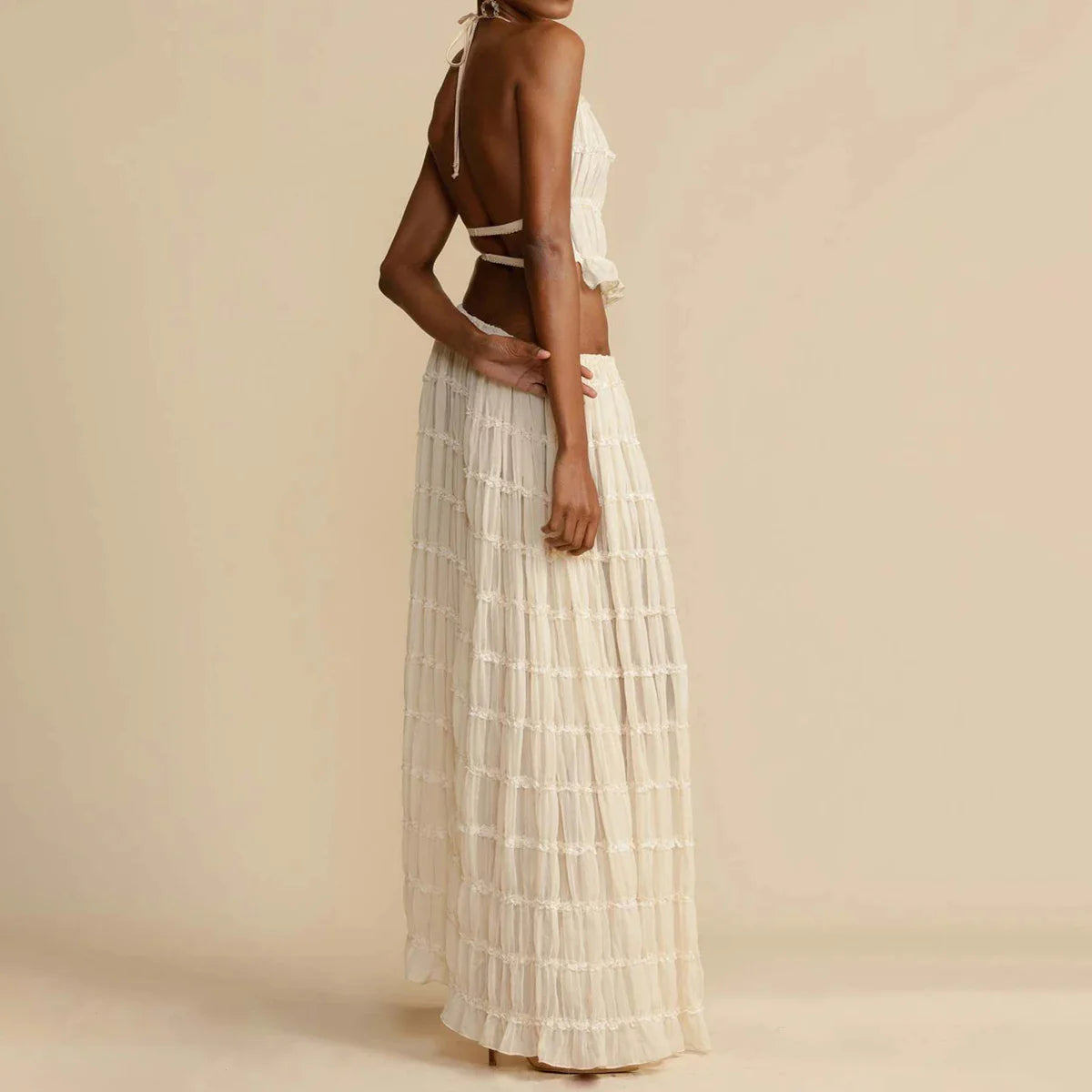 Chic Halter Crop Top and Pleated Maxi Skirt