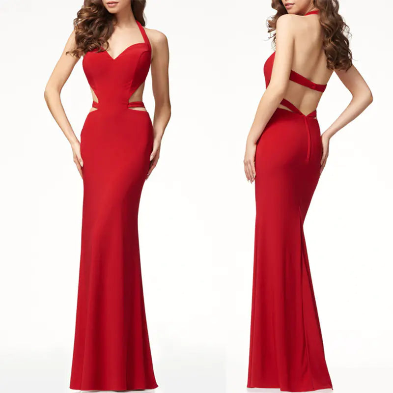 Sleeveless Halter Irregular Hem Long Gown