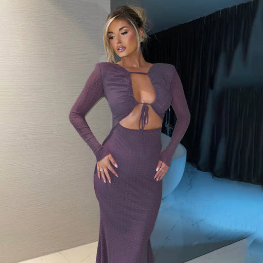 Black/Purple Sequin Cutout Strap Bodycon Dress