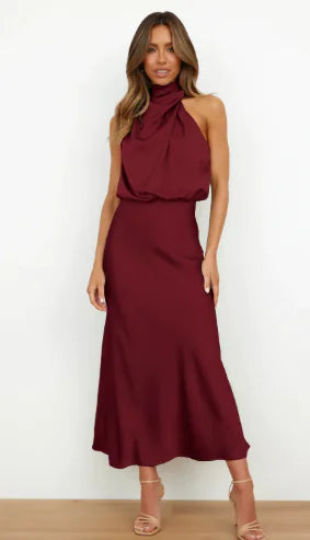 Solid Satin Dress with Sleek Fit