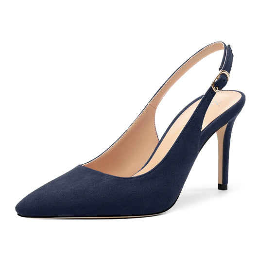 Navy Blue Suede Slingback Stiletto Heels