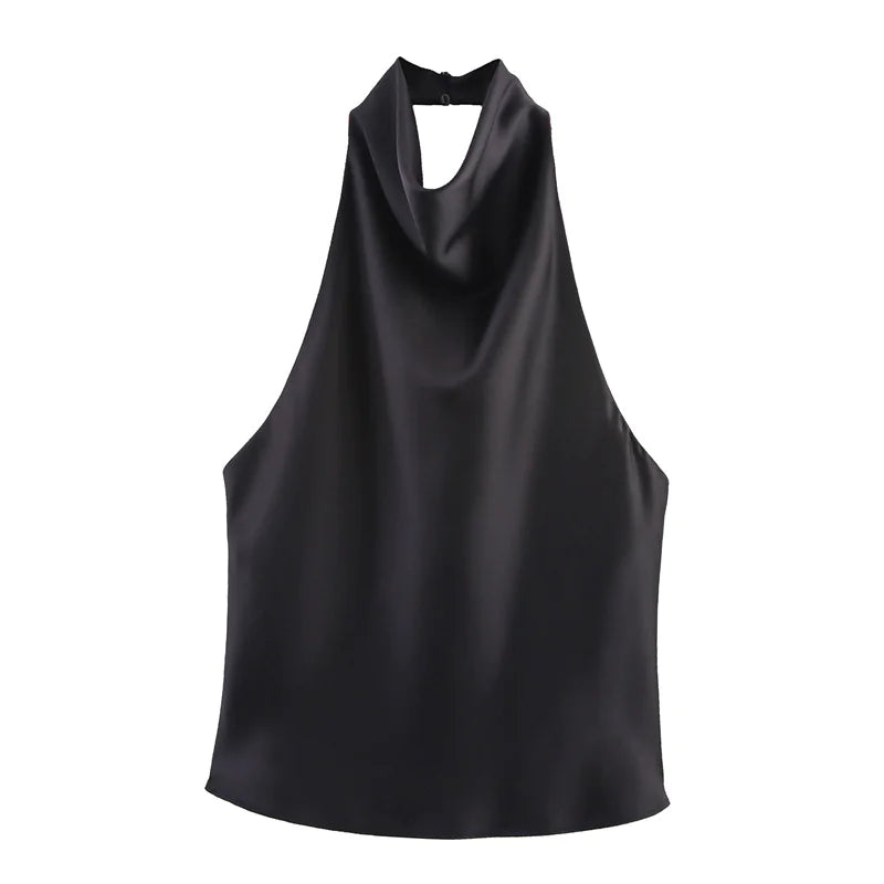Elegant Satin Halter Neck Top