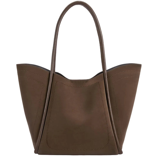 Brown Vegan Leather Large Work Tote Bag