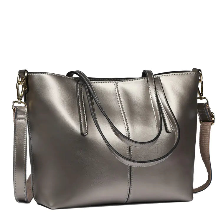 Minimalist Genuine Leather Shoulder Tote