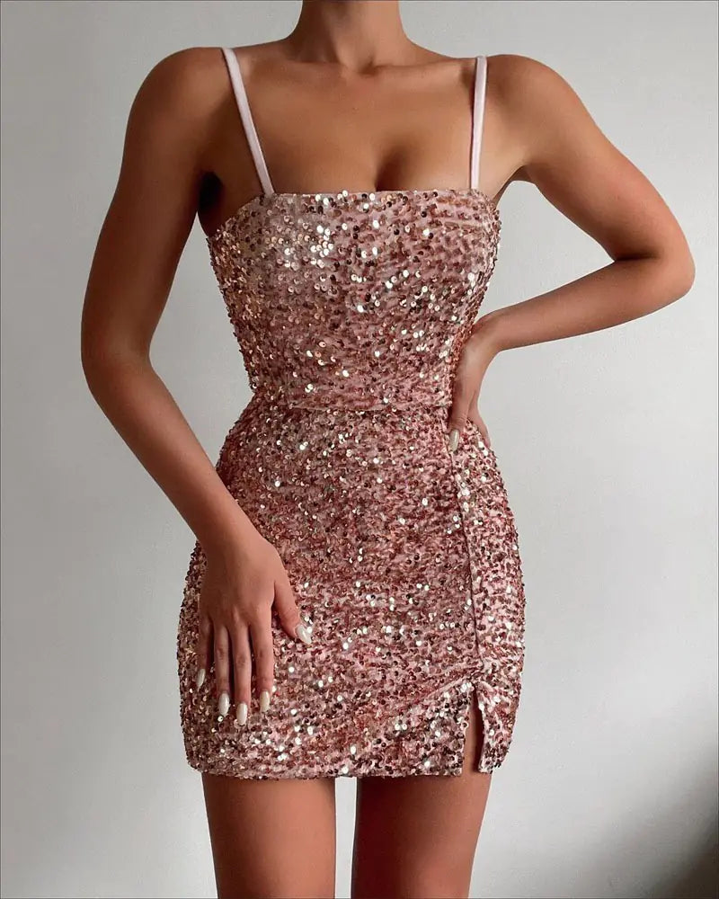 Sparkling Halter Neck Sequin Party Dress