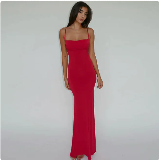 Elegant Milk Silk Backless Slim-Fit Dress