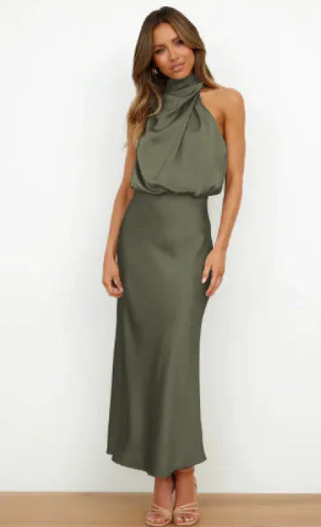 Solid Satin Dress with Sleek Fit
