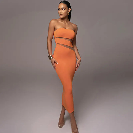 Strapless Cutout Lace Bodycon Party Maxi