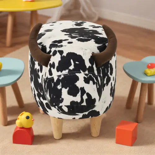Brown And White Velvet Cow Shaped Footstool