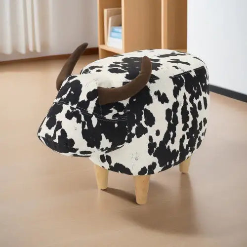 Black And White Velvet Cow Shaped Footstool