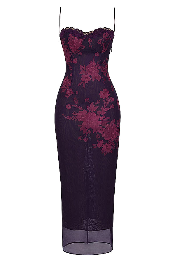 Wine Red Lace Slim Fit Sling Dress