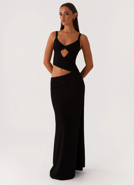 Cut-Out Hollow Irregular Hem Midi Dress