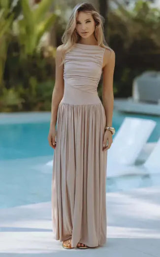 Timeless Pleated Sleeveless Slim Fit Dress