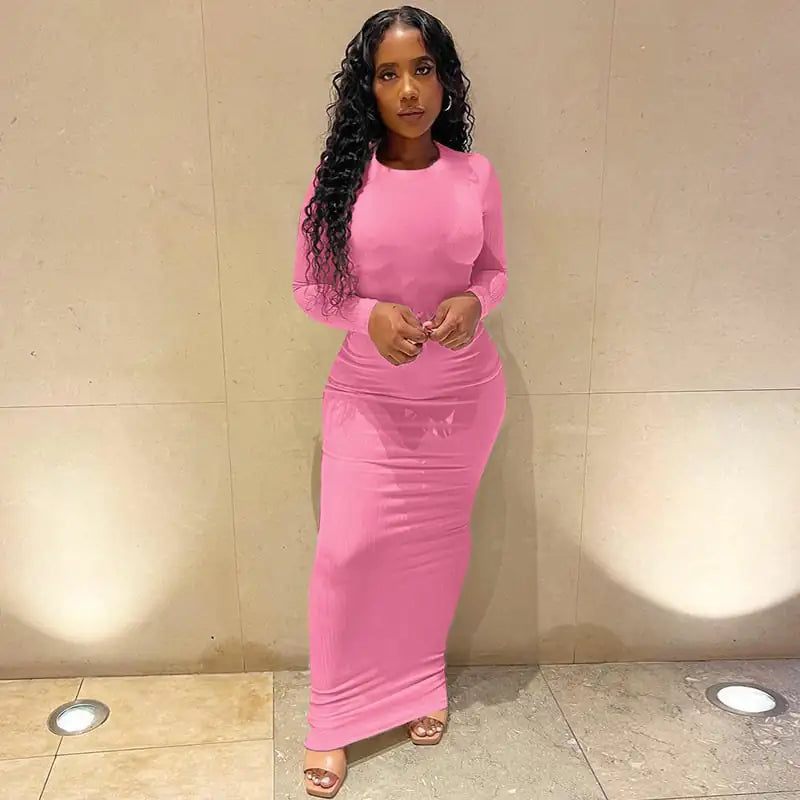 Solid Color Slim Maxi Bodycon Dress