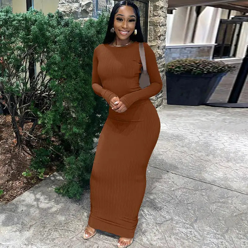 Solid Color Slim Maxi Bodycon Dress